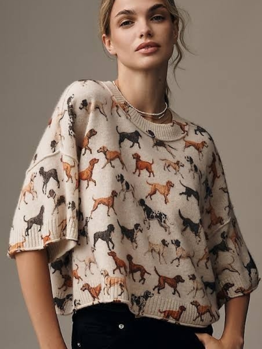 Anthropologie Anthropologie Goldie Brown 100% Cashmere Sweater Dog Print